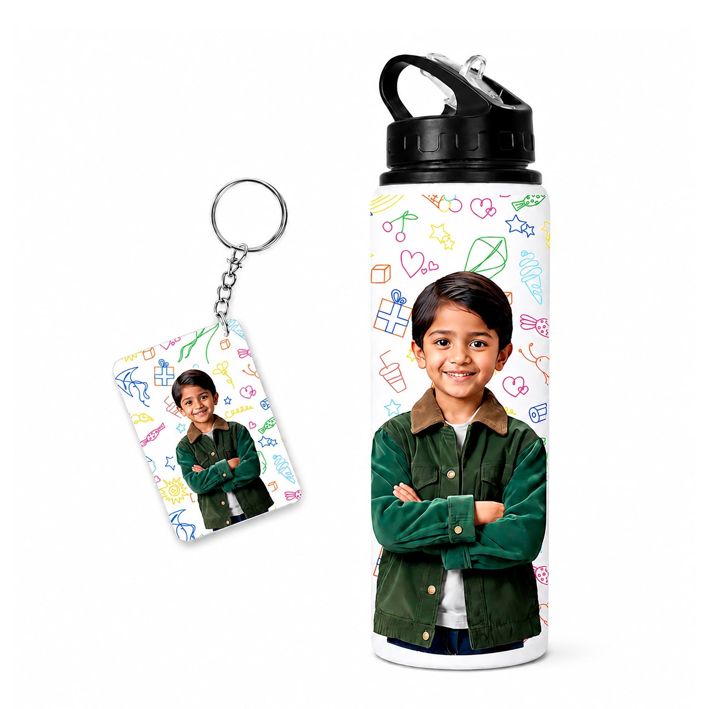 Savri Personalized Aluminium Photo Bottle – Custom Name & Picture Printed – Bottle for Kids, School, Gym, Office – Ideal Return Gift for Birthday, Christmas, Festivals (750 Ml - White)