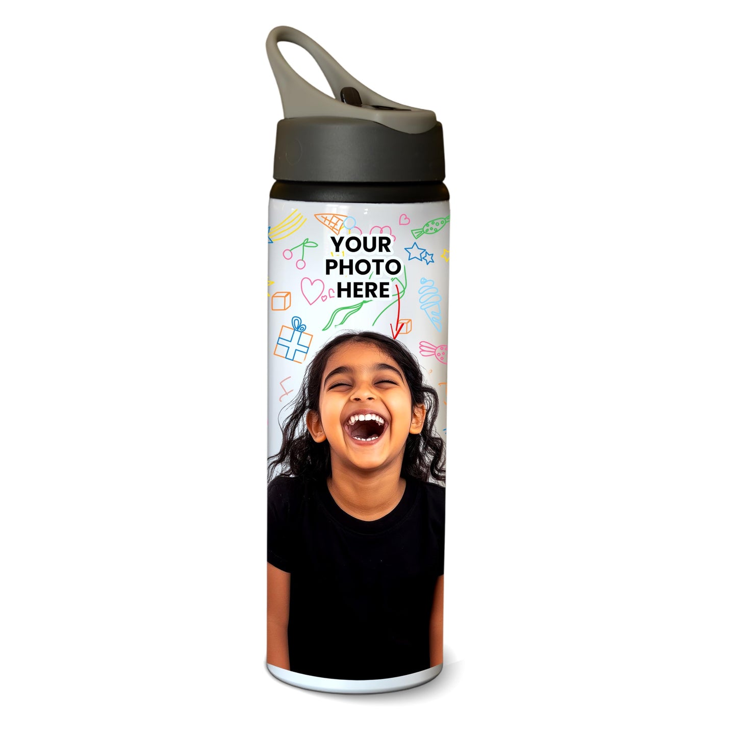 Savri Personalized Aluminium Photo Bottle – Custom Name & Picture Printed – Bottle for Kids, School, Gym, Office – Ideal Return Gift for Birthday, Christmas, Festivals (750 Ml - White)
