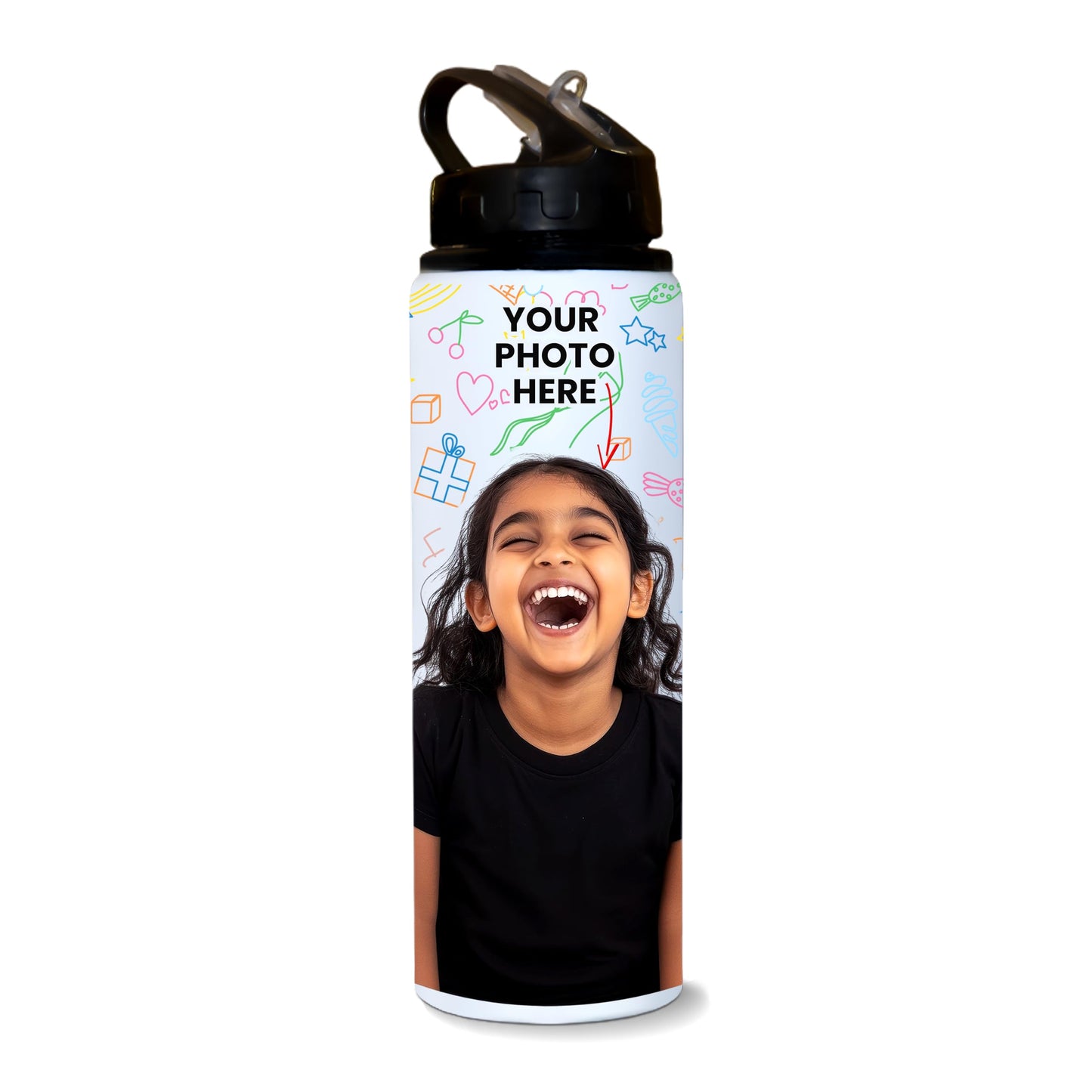 Savri Personalized Aluminium Photo Bottle – Custom Name & Picture Printed – Bottle for Kids, School, Gym, Office – Ideal Return Gift for Birthday, Christmas, Festivals (750 Ml - White)