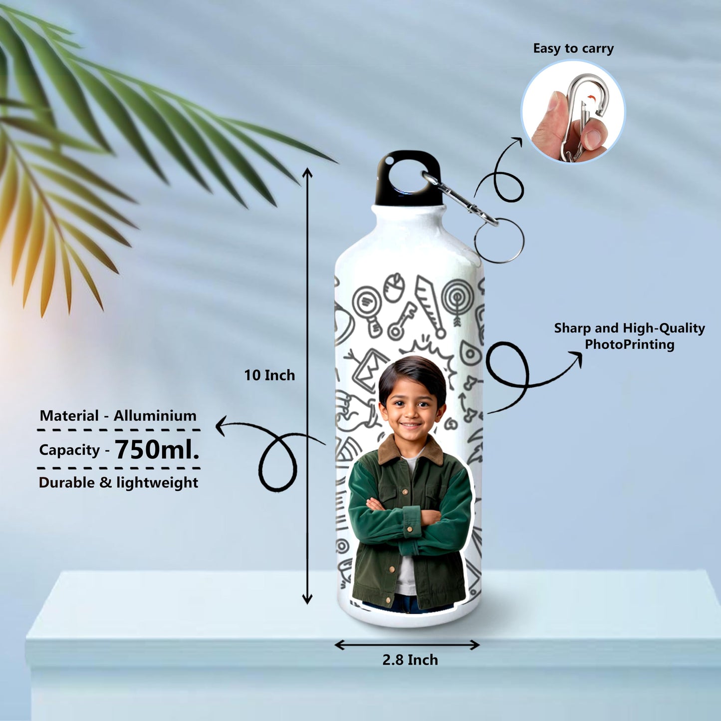 Savri Personalized Aluminium Photo Bottle – Custom Name & Picture Printed – Bottle for Kids, School, Gym, Office – Ideal Return Gift for Birthday, Christmas, Festivals (750 Ml - White)