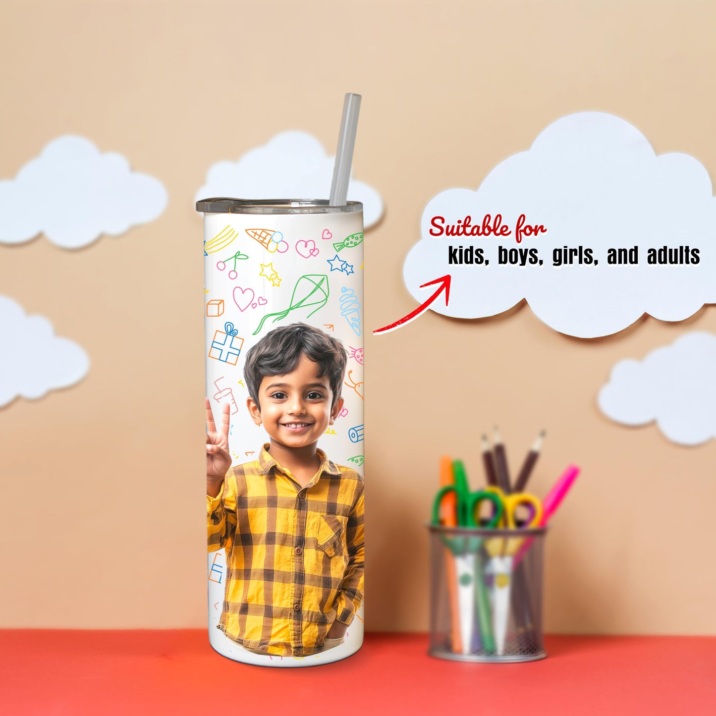 Savri Personalized Aluminium Photo Bottle – Custom Name & Picture Printed – Bottle for Kids, School, Gym, Office – Ideal Return Gift for Birthday, Christmas, Festivals (750 Ml - White)