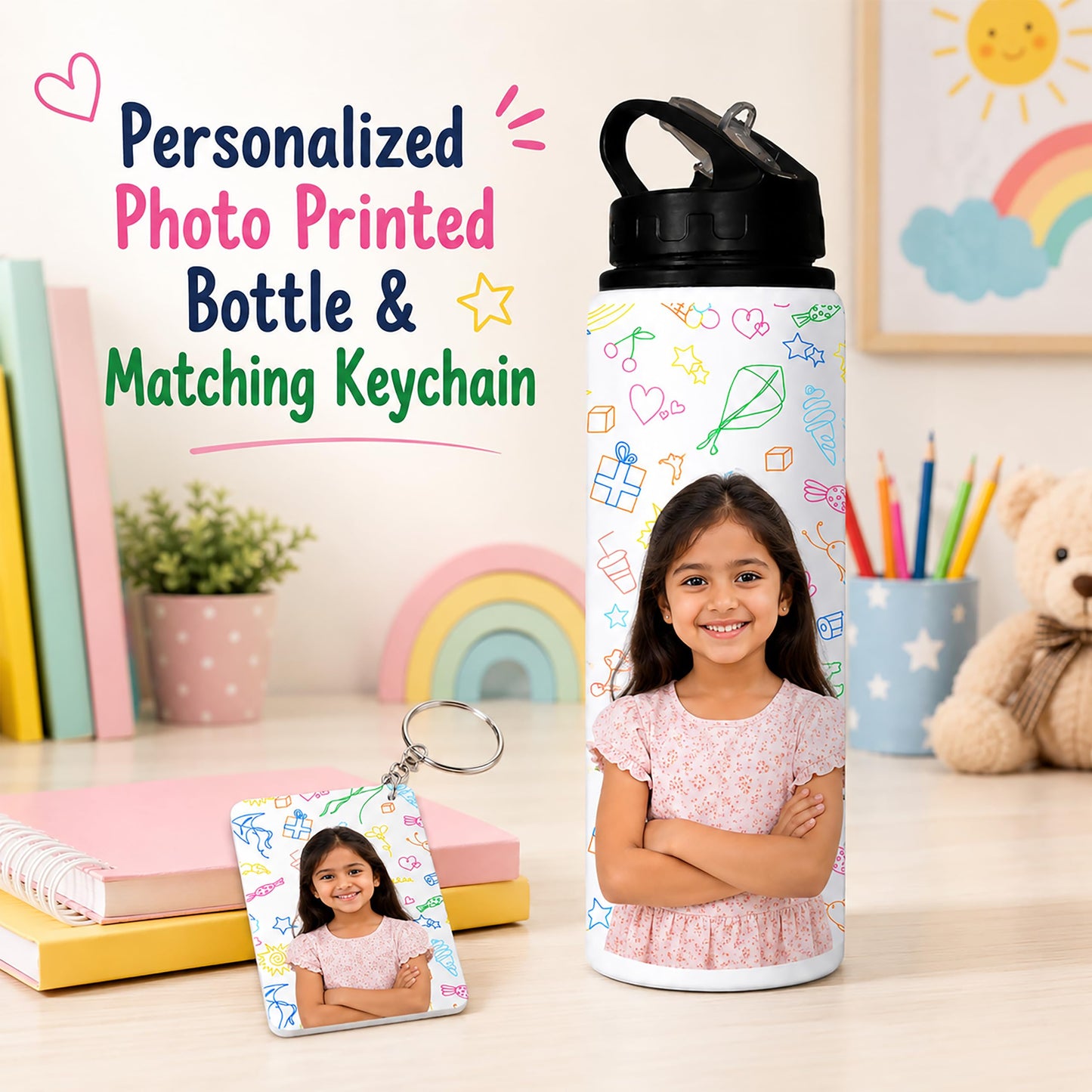 Savri Personalized Aluminium Photo Bottle – Custom Name & Picture Printed – Bottle for Kids, School, Gym, Office – Ideal Return Gift for Birthday, Christmas, Festivals (750 Ml - White)